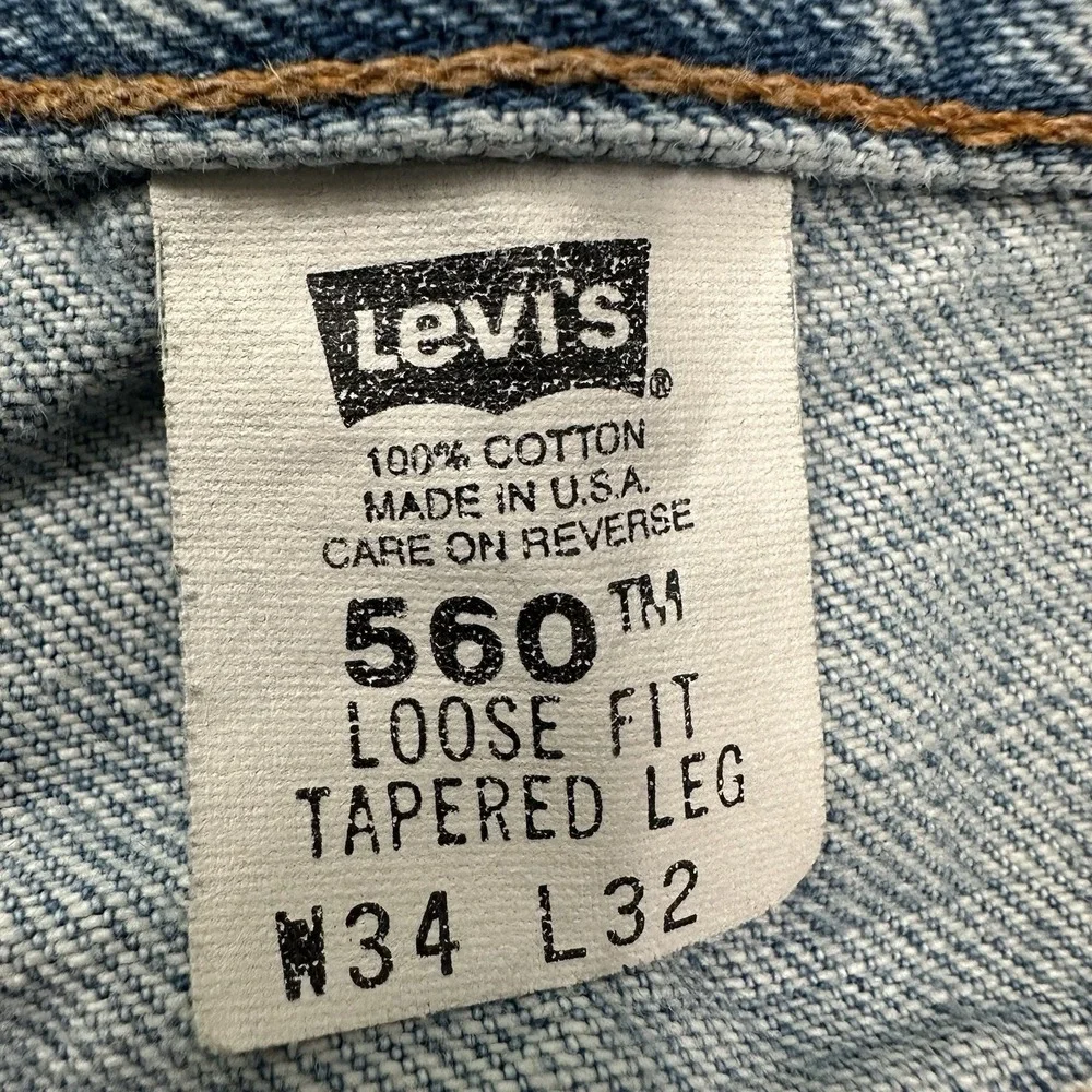 VTG Y2K Levi's 560 Loose Jeans Men Actual 33x32 Blue Light Wash Tapered Made USA